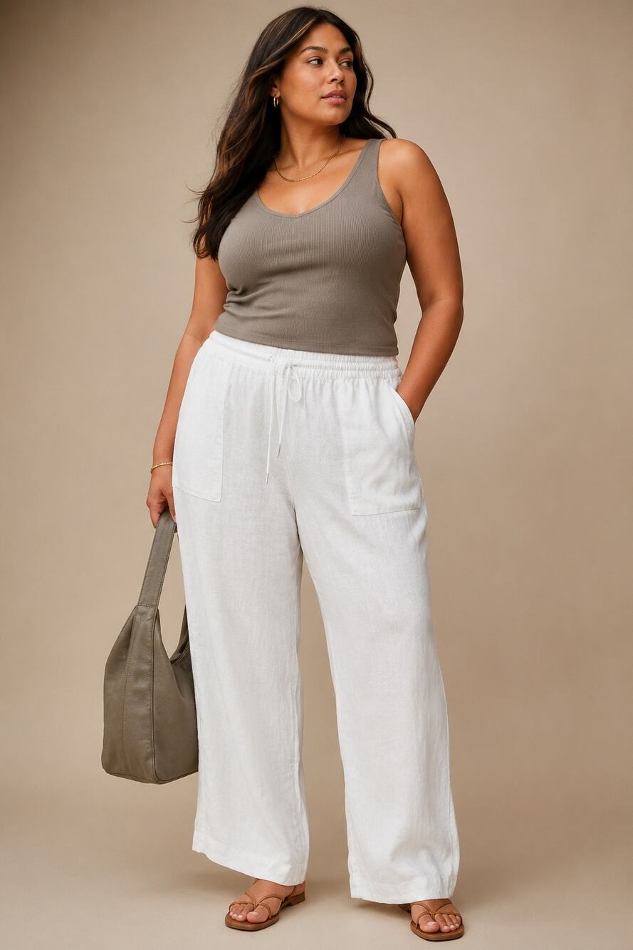 Athleta Retreat Linen Wide Leg Pants Women's Size 22 White 100% Linen Slit Hem